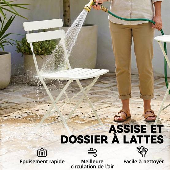 ComfortXL - Salon jardin bistrot métal pliable pour 2 personnes protection antirouille crème - ComfortXL Outdoor Living - Image 9