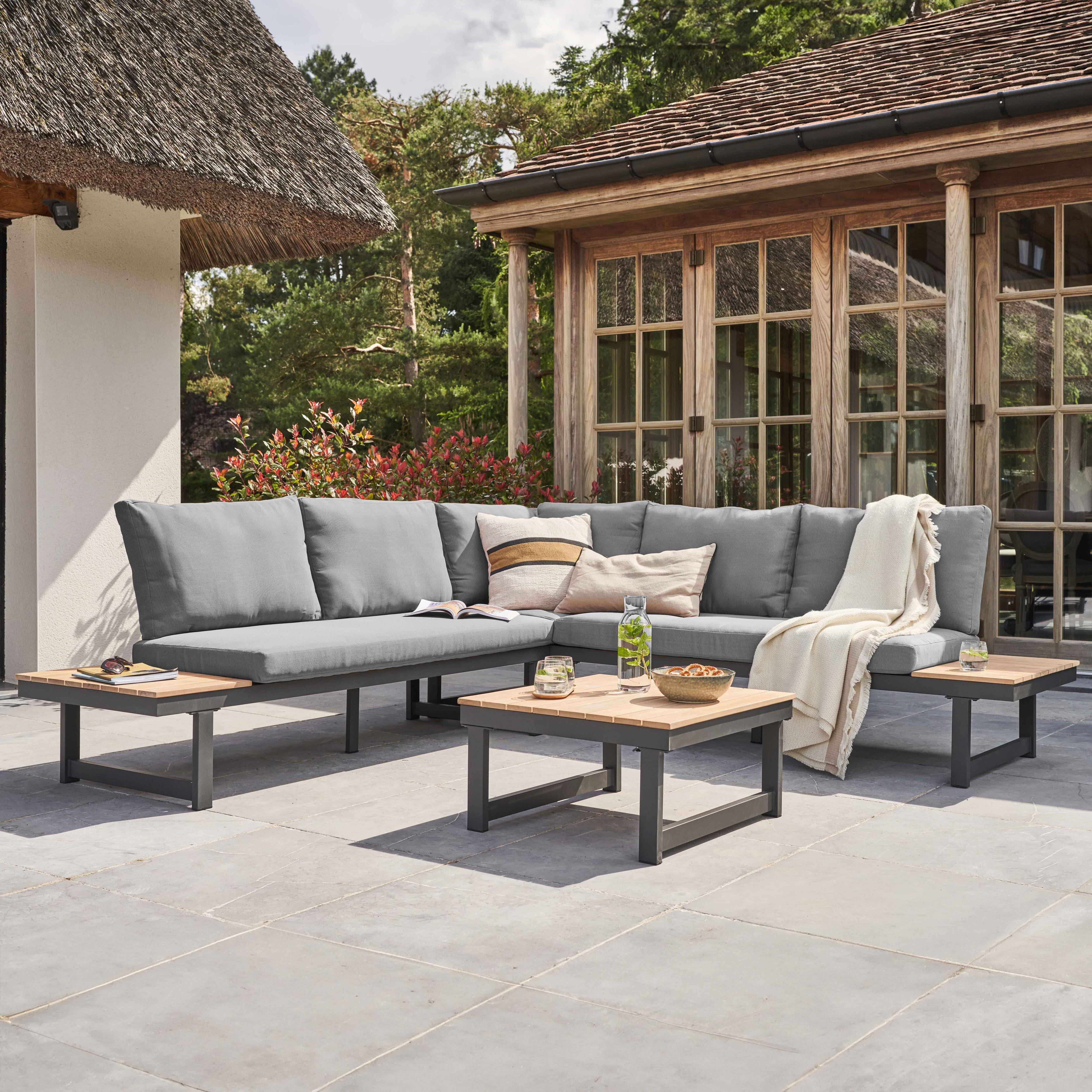 Oviala - Salon de jardin bas 6 places en aluminium et bois gris Topa - Oviala - Image 2