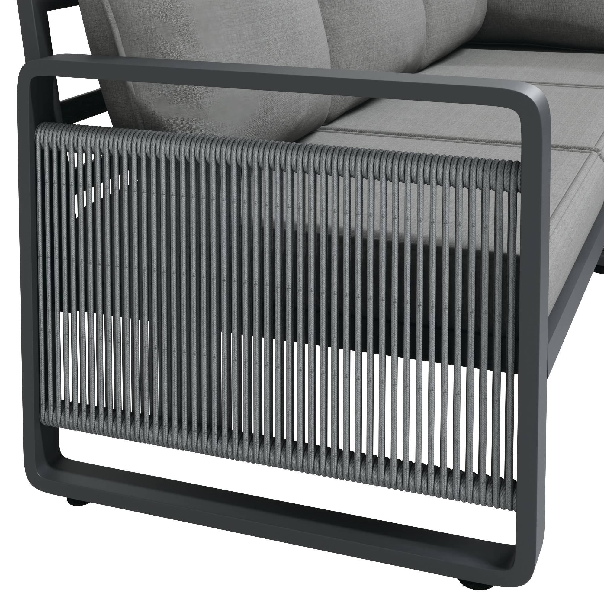 Salon de jardin angle métal et corde terrasse extérieur modulable 7 places gris - ComfortXL Outdoor Living - Image 9