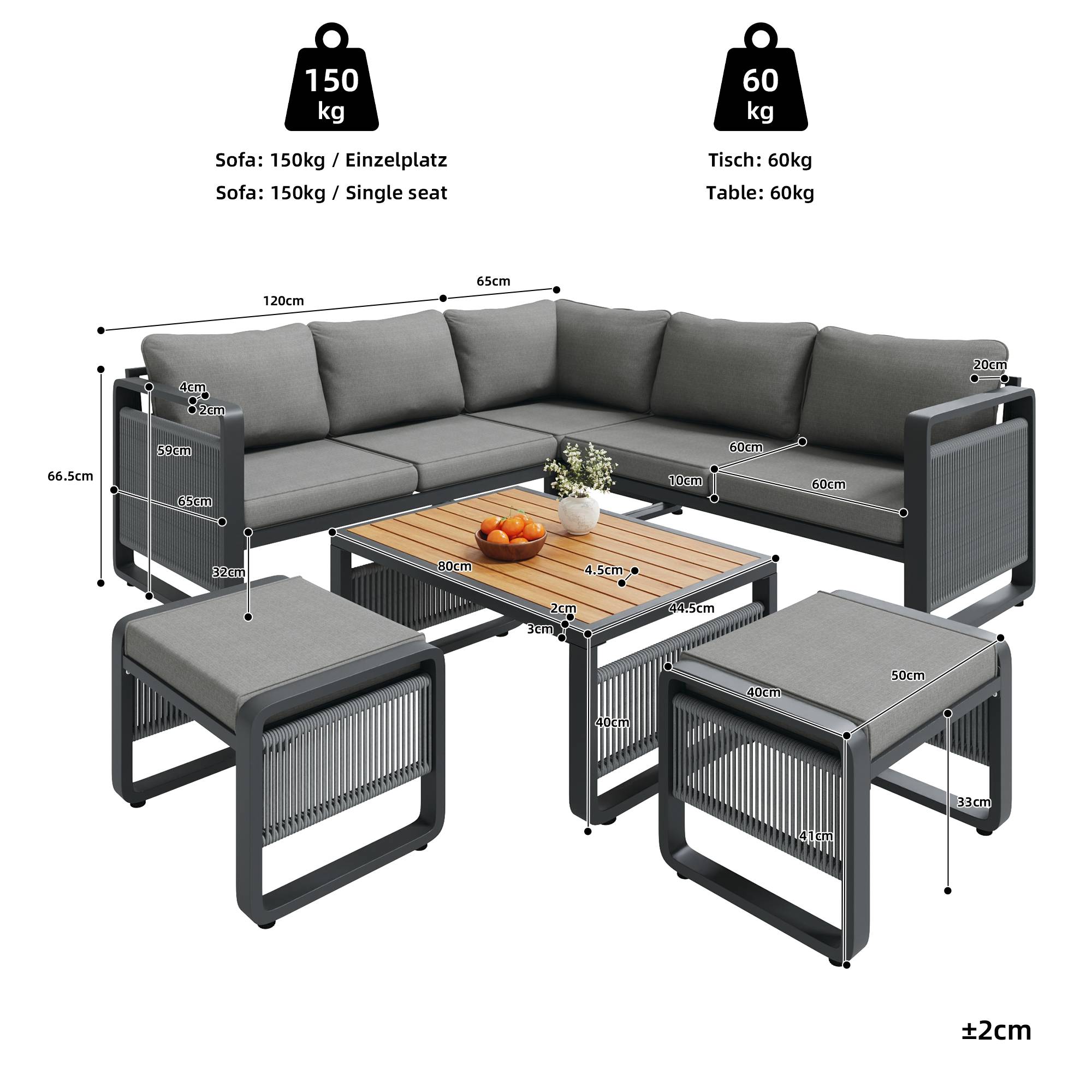 Salon de jardin angle métal et corde terrasse extérieur modulable 7 places gris - ComfortXL Outdoor Living - Image 3