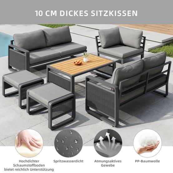 Salon de jardin angle métal et corde terrasse extérieur modulable 7 places gris - ComfortXL Outdoor Living - Image 5
