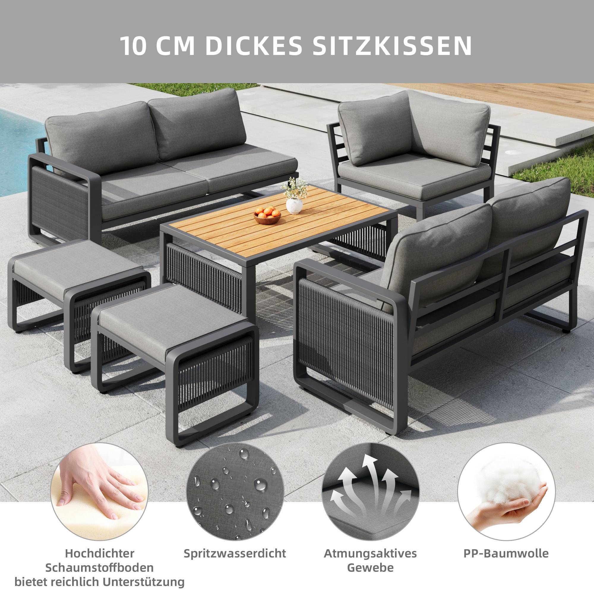 Salon de jardin angle métal et corde terrasse extérieur modulable 7 places gris - ComfortXL Outdoor Living - Image 5