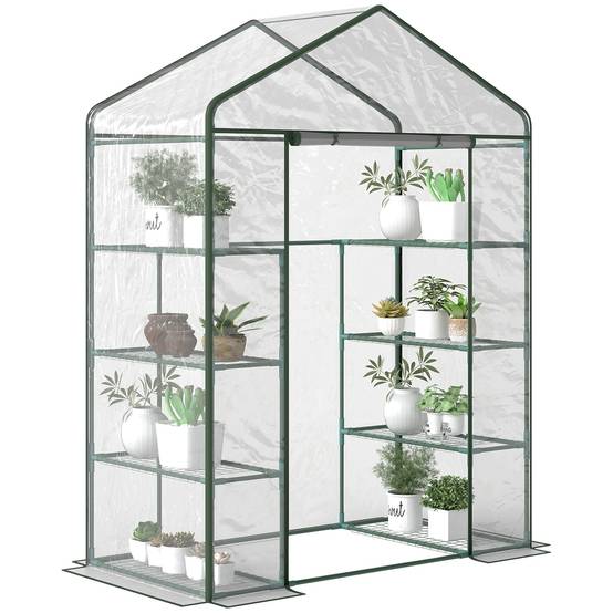 Outsunny - Serre de jardin balcon avec 4 étagères 143x73x195cm porte zippée enroulable, pour plantes fleurs intérieur/extérieur acier transparent - Outsunny - Image 1