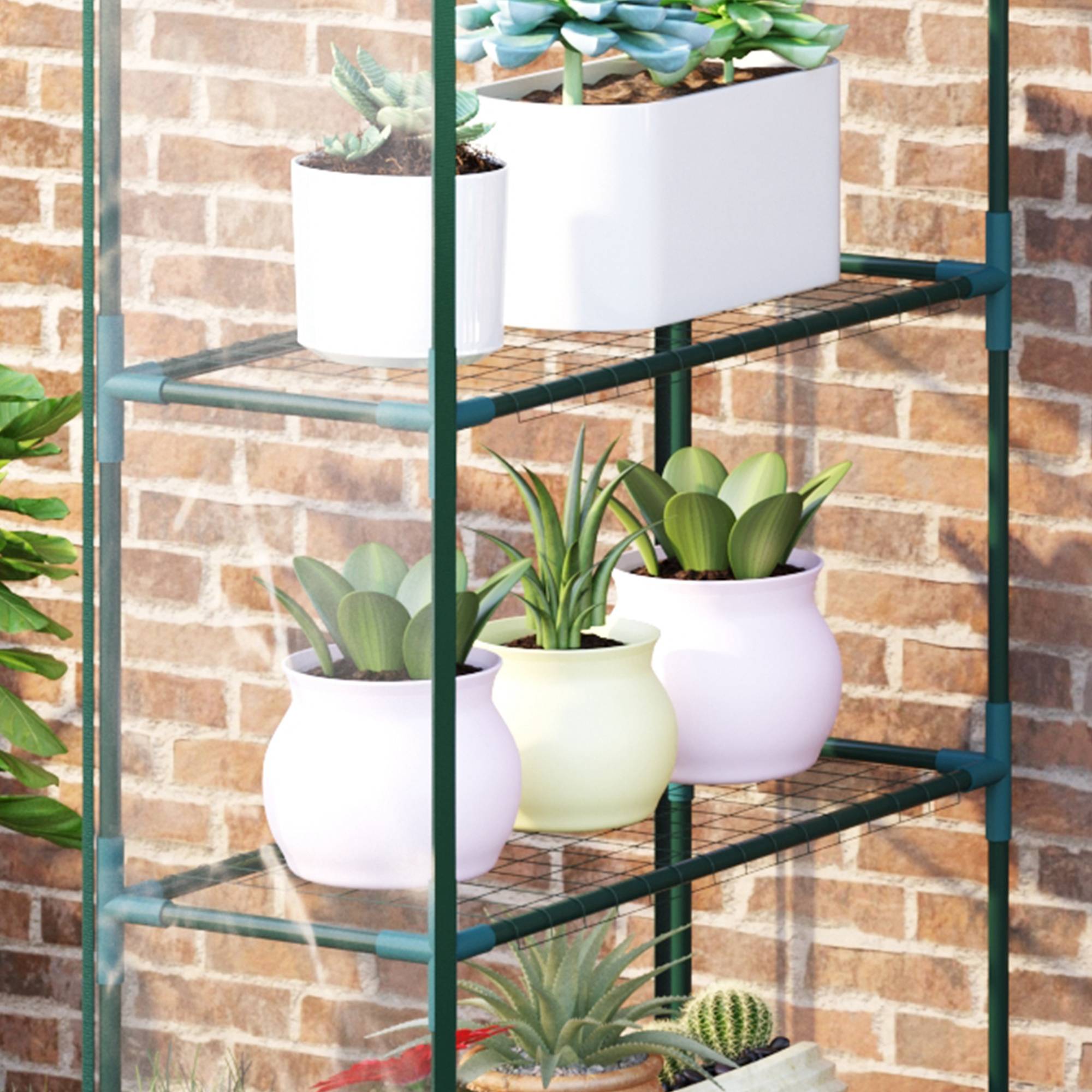 Outsunny - Serre de jardin balcon avec 4 étagères 143x73x195cm porte zippée enroulable, pour plantes fleurs intérieur/extérieur acier transparent - Outsunny - Image 9