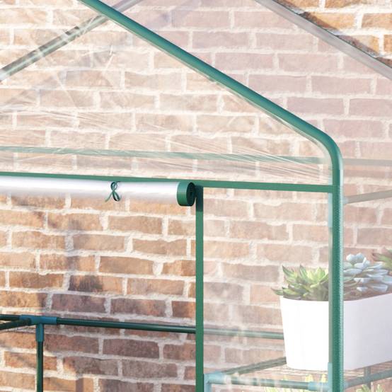 Outsunny - Serre de jardin balcon avec 4 étagères 143x73x195cm porte zippée enroulable, pour plantes fleurs intérieur/extérieur acier transparent - Outsunny - Image 8