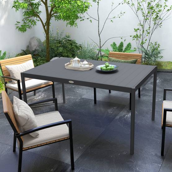 Table de jardin extérieur aluminium 6 personnes plateau lattes 145x90x74cm gris - ComfortXL Outdoor Living - Image 10