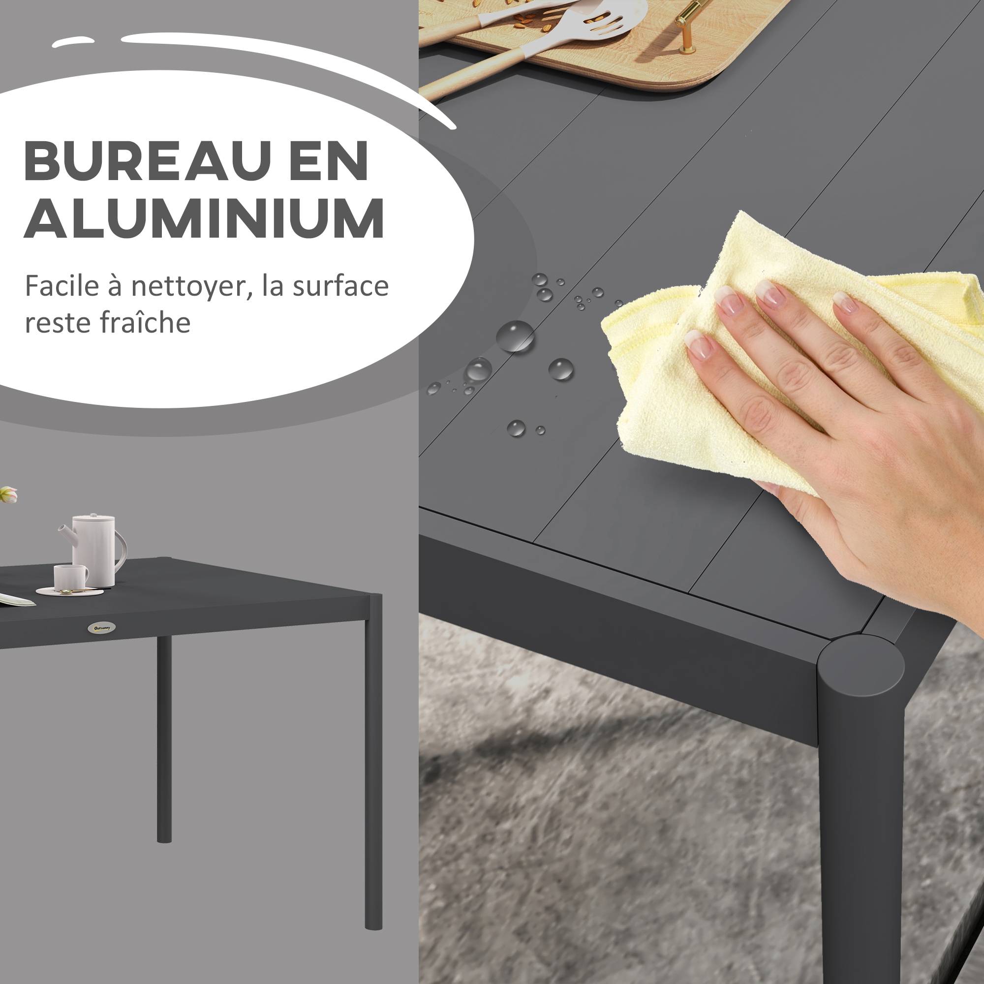 Table de jardin extérieur aluminium 6 personnes plateau lattes 145x90x74cm gris - ComfortXL Outdoor Living - Image 7