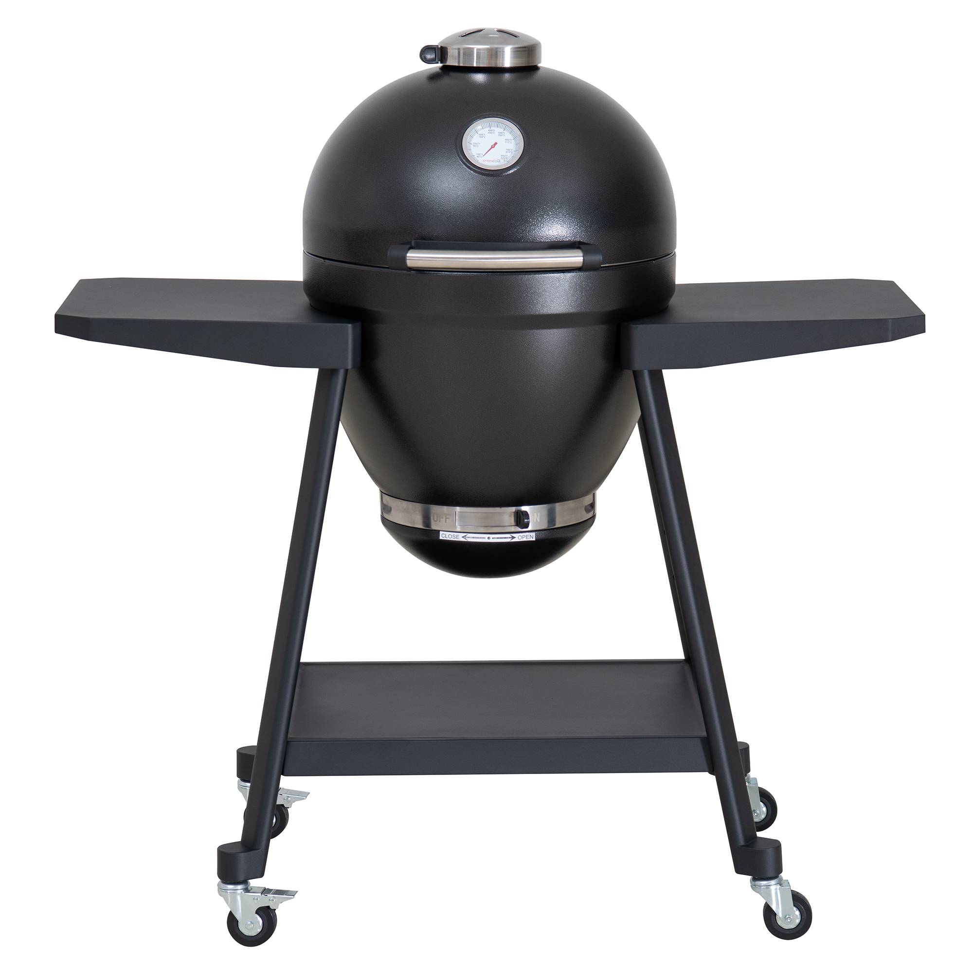 Barbecue au charbon de bois Kamado en forme d'œuf avec plaque à pizza, noir - Image 1