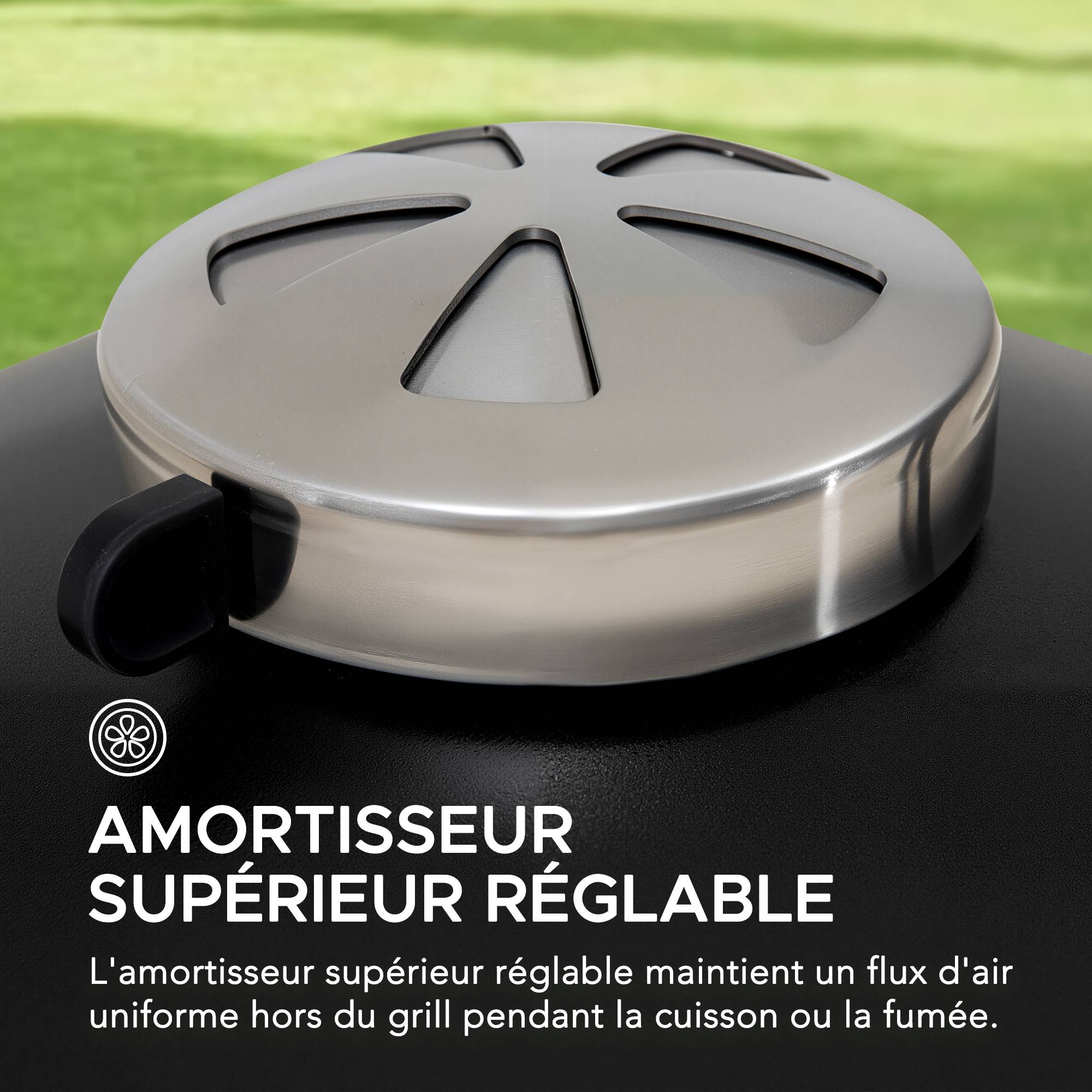 Barbecue au charbon de bois Kamado en forme d'œuf avec plaque à pizza, noir - Image 4