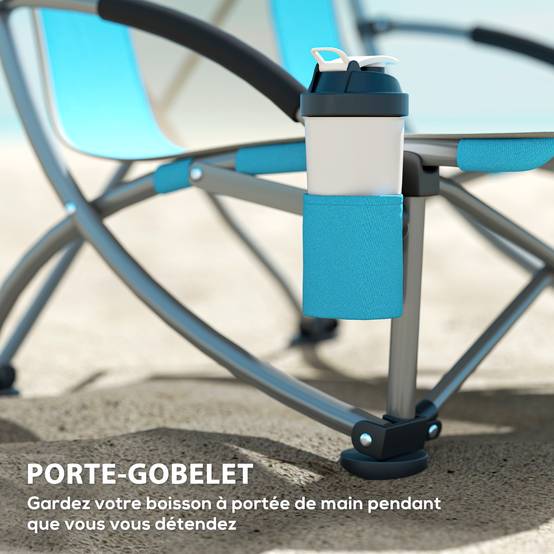 Lot de 2 chaises de plage pliantes métal et tissu bleu 70 x 58 x 79 cm - PANGIVO - Image 8