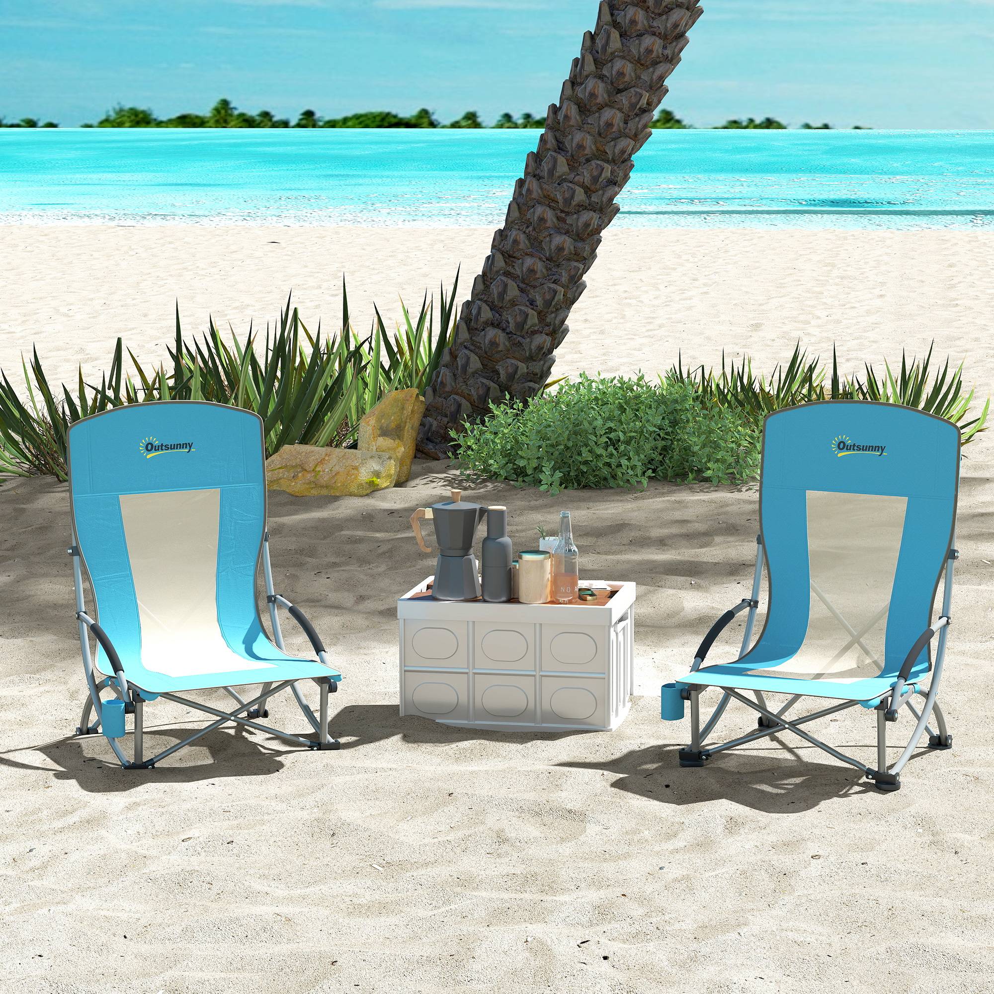 Lot de 2 chaises de plage pliantes métal et tissu bleu 70 x 58 x 79 cm - PANGIVO - Image 3