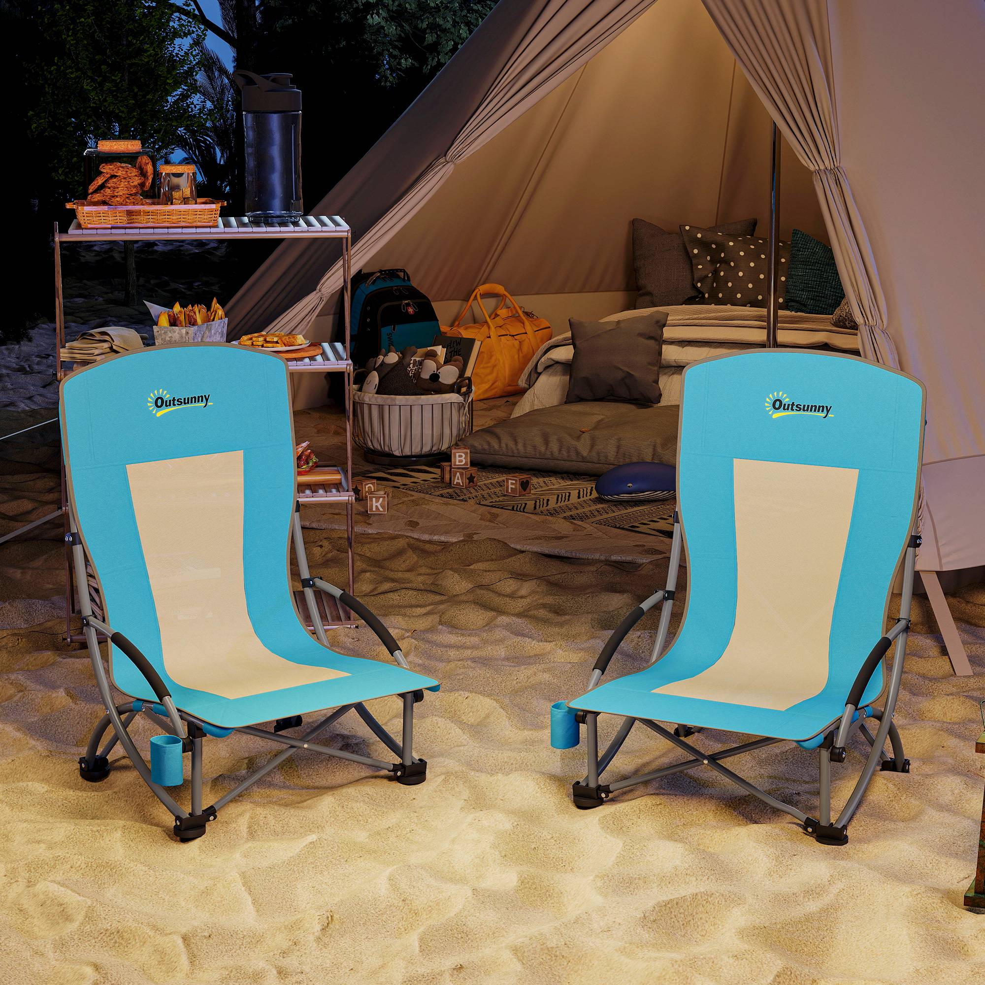 Lot de 2 chaises de plage pliantes métal et tissu bleu 70 x 58 x 79 cm - PANGIVO - Image 10