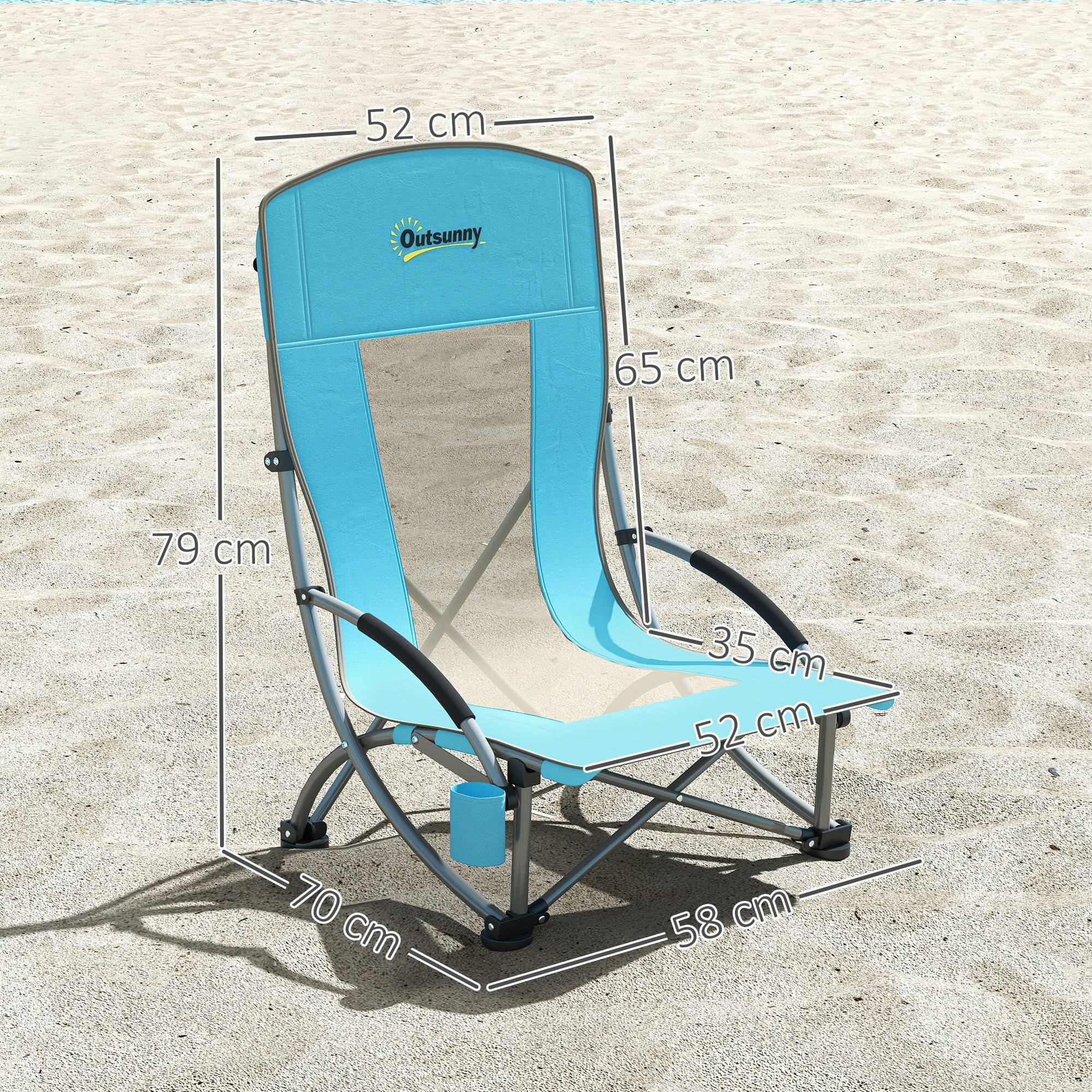 Lot de 2 chaises de plage pliantes métal et tissu bleu 70 x 58 x 79 cm - PANGIVO - Image 5
