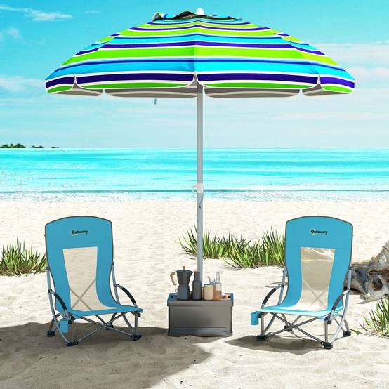 Lot de 2 chaises de plage pliantes métal et tissu bleu 70 x 58 x 79 cm - PANGIVO - Image 4