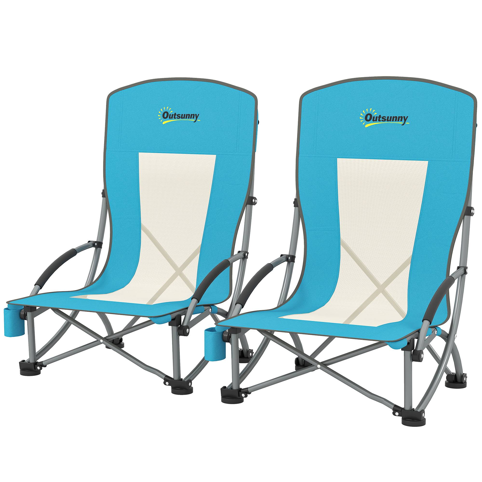 Lot de 2 chaises de plage pliantes métal et tissu bleu 70 x 58 x 79 cm - PANGIVO - Image 2