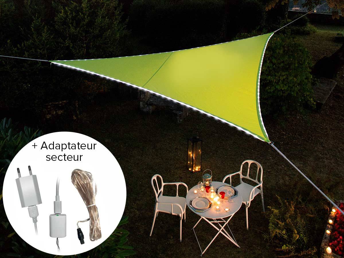 Voile d'ombrage triangulaire Leds solaires Vert + Adaptateur - Jardiline - Imagen 2