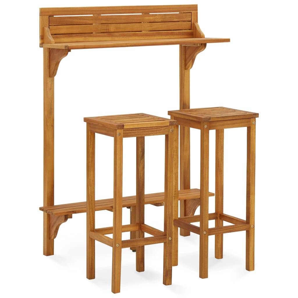 Helloshop26 - Ensemble de bar de balcon 3 pièces bois d'acacia solide - Imagen 1