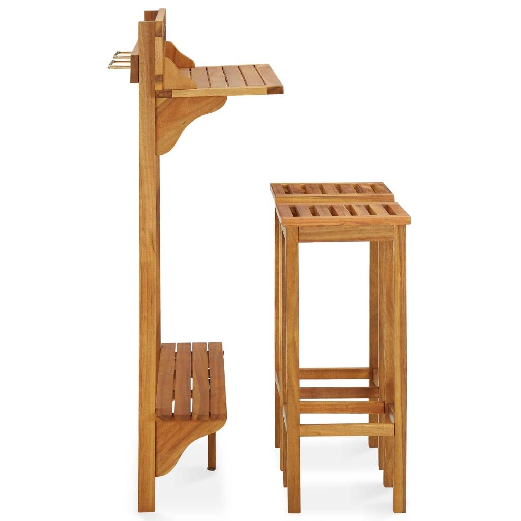 Helloshop26 - Ensemble de bar de balcon 3 pièces bois d'acacia solide - Imagen 3