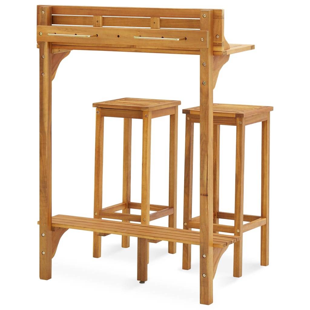Helloshop26 - Ensemble de bar de balcon 3 pièces bois d'acacia solide - Imagen 4