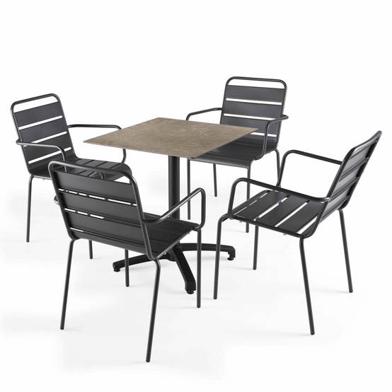 Oviala - Ensemble table de terrasse stratifié marbre beige et 4 fauteuils gris - Oviala - Imagen 1