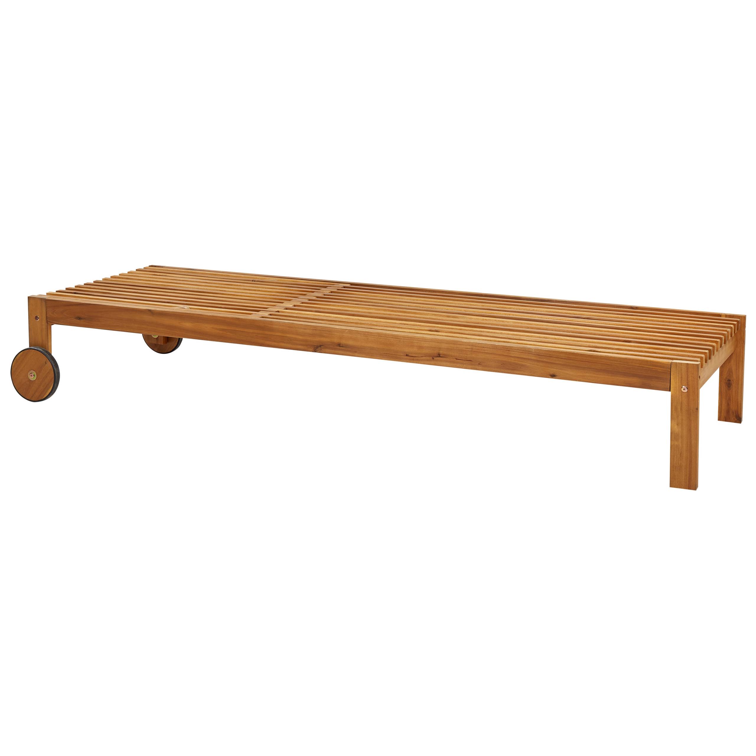 Transat de Jardin en Bois d'Acacia Clair Chaise Longue Dossier Inclinable avec Roulettes Intégrées Style Rustique et Moderne - Image 4