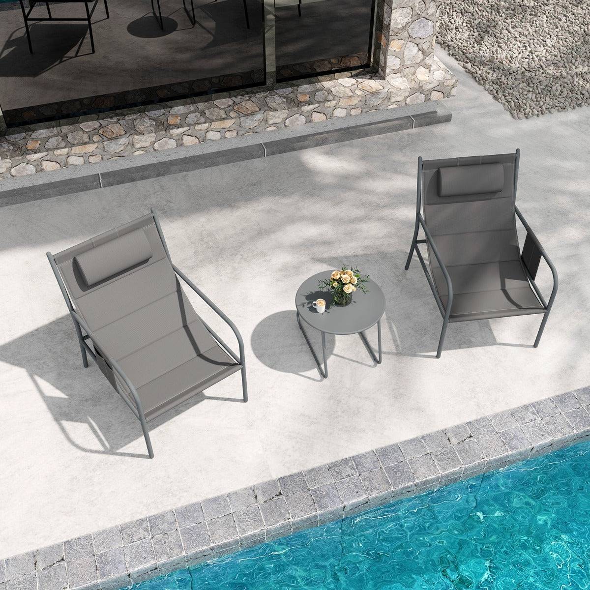 Helloshop26 - Ensemble de meubles 3 pièces de patio cadre en métal charge 150 kg salon de jardin 2 chaises 1 table basse avec tissu respirant gris - Imagen 2