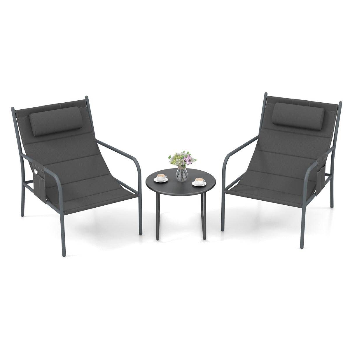 Helloshop26 - Ensemble de meubles 3 pièces de patio cadre en métal charge 150 kg salon de jardin 2 chaises 1 table basse avec tissu respirant gris - Imagen 1