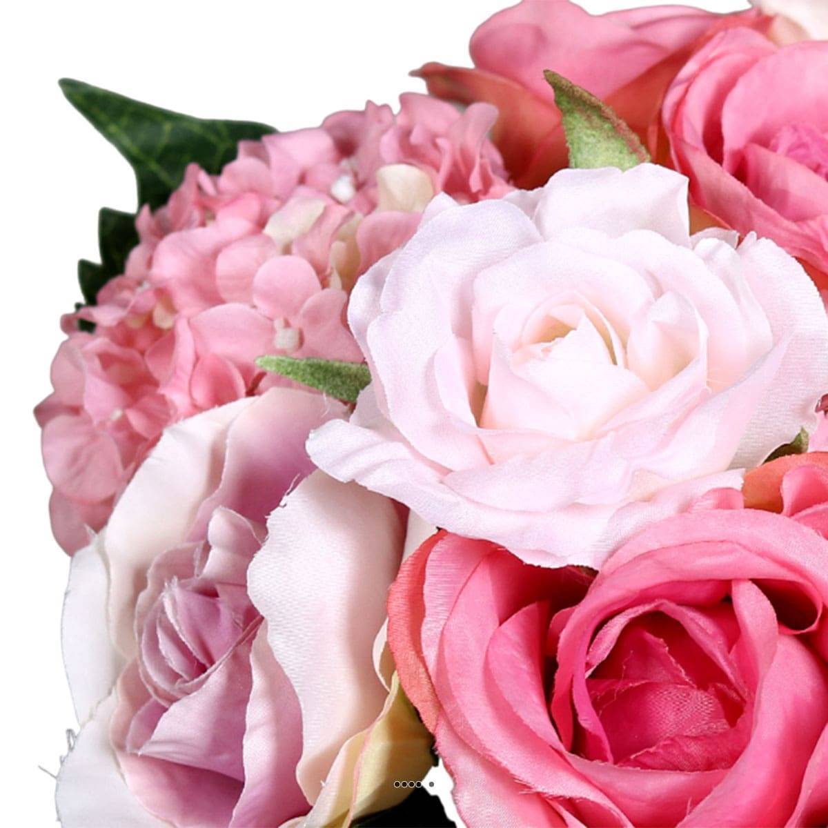 Artificielles - Bouquet de Roses et Hortensias artificielles 10 tetes D 22 cm Rose - couleur: Rose - Imagen 3