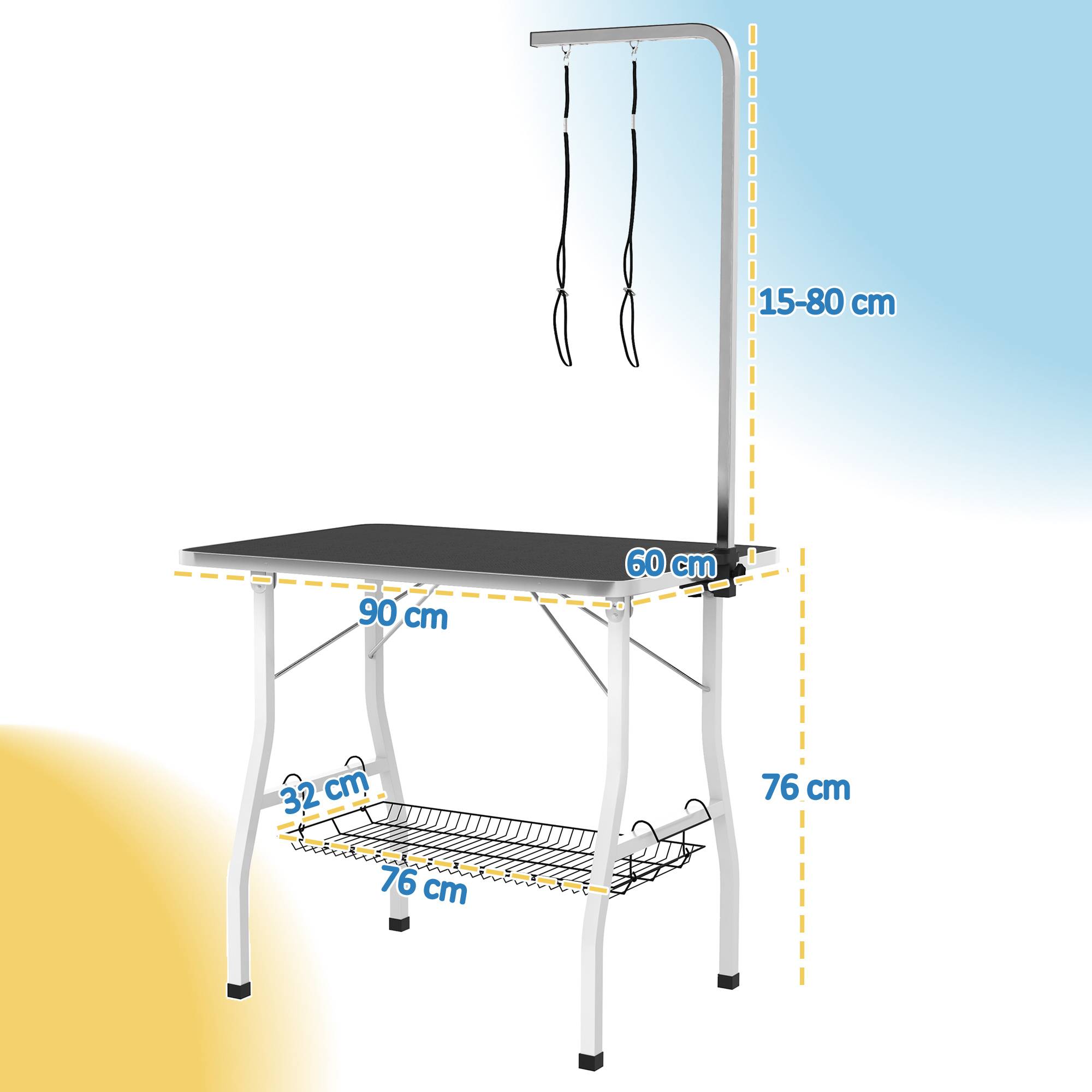 Sans Marque - Table de toilettage pour chien, bras réglable, rangement, surface caoutchouc, 90x60x76 cm, Noir - Image 5