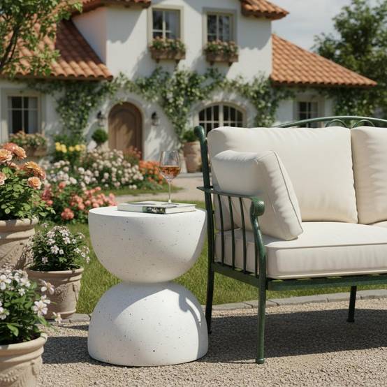 Table d'appoint d'extérieur en MgO, légère et pratique, en terrazzo blanc - Image 3