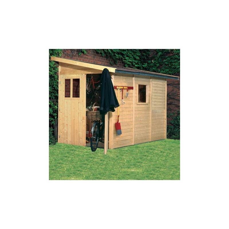 Abri de jardin adossé 4,85m² bois massif 19mm Juist 3 marron avec embase autoclave Karibu - Image 3