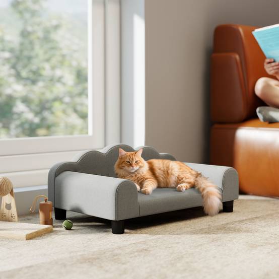 Fauteuil pour chien bois tissu éponge intérieur accoudoirs confort gris 66x42x28cm - ComfortXL Outdoor Living - Image 10