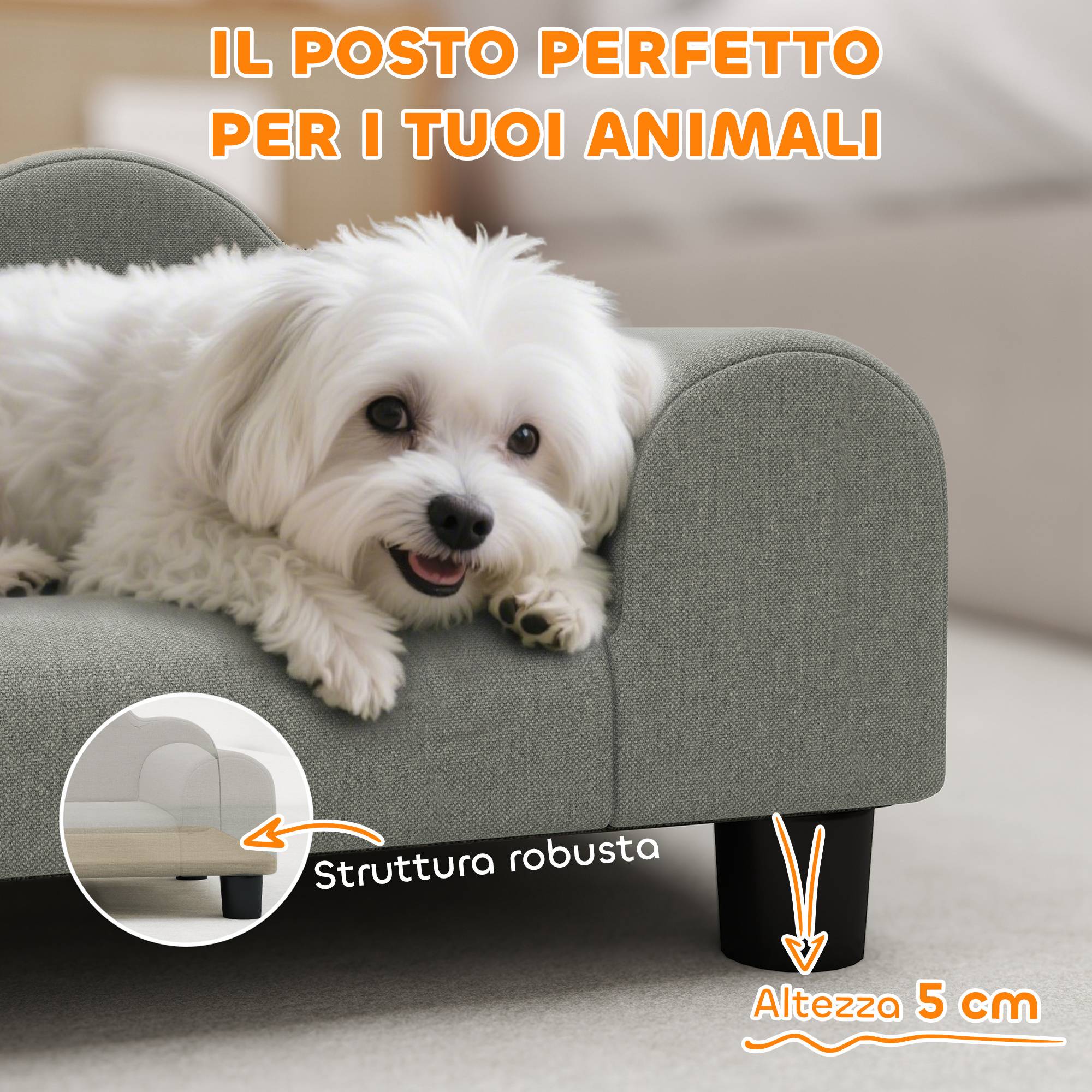 Fauteuil pour chien bois tissu éponge intérieur accoudoirs confort gris 66x42x28cm - ComfortXL Outdoor Living - Image 8