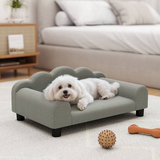 Fauteuil pour chien bois tissu éponge intérieur accoudoirs confort gris 66x42x28cm - ComfortXL Outdoor Living - Image 4