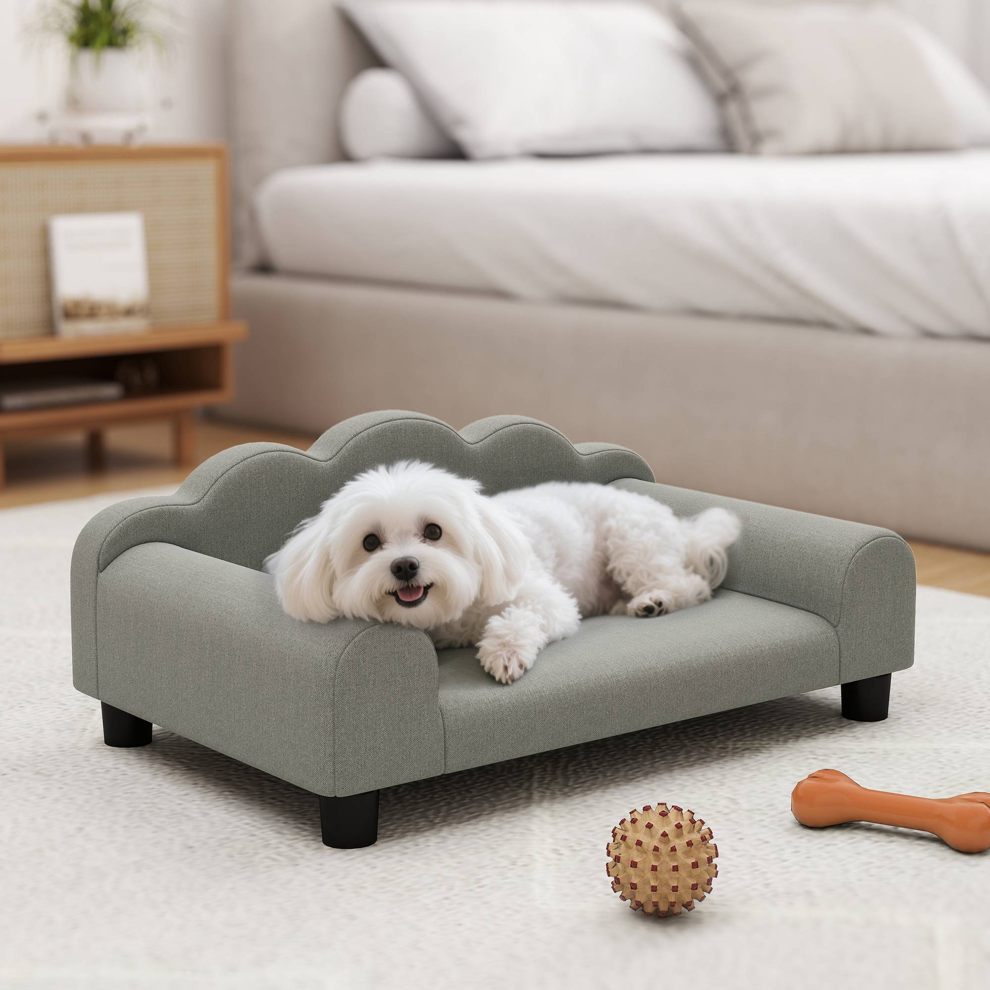 Fauteuil pour chien bois tissu éponge intérieur accoudoirs confort gris 66x42x28cm - ComfortXL Outdoor Living - Image 4