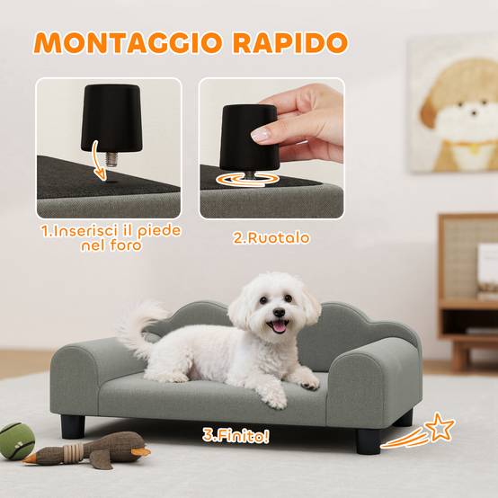 Fauteuil pour chien bois tissu éponge intérieur accoudoirs confort gris 66x42x28cm - ComfortXL Outdoor Living - Image 9