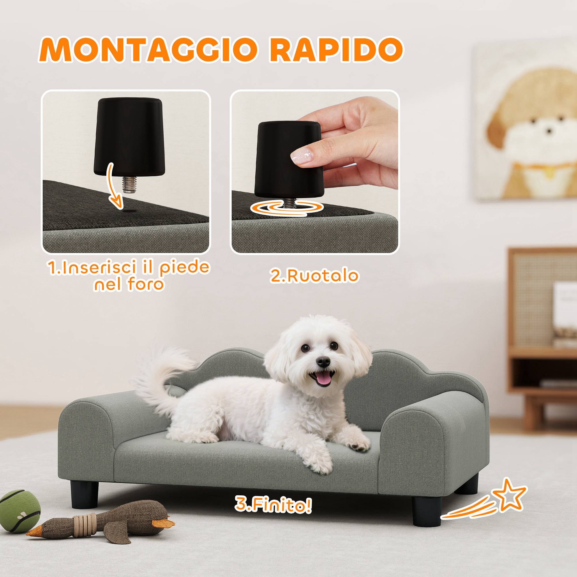Fauteuil pour chien bois tissu éponge intérieur accoudoirs confort gris 66x42x28cm - ComfortXL Outdoor Living - Image 9
