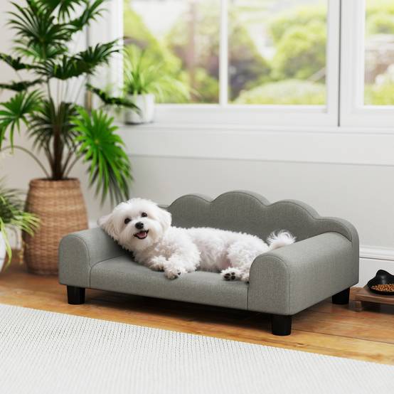 Fauteuil pour chien bois tissu éponge intérieur accoudoirs confort gris 66x42x28cm - ComfortXL Outdoor Living - Image 3