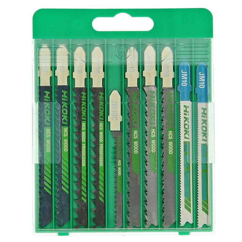 Pack 10 lames panachées bois et métal - HIKOKI - 750049 - (2 x 750021-043-044-038 1 x 750036-019) pour scie sauteuse Hikoki