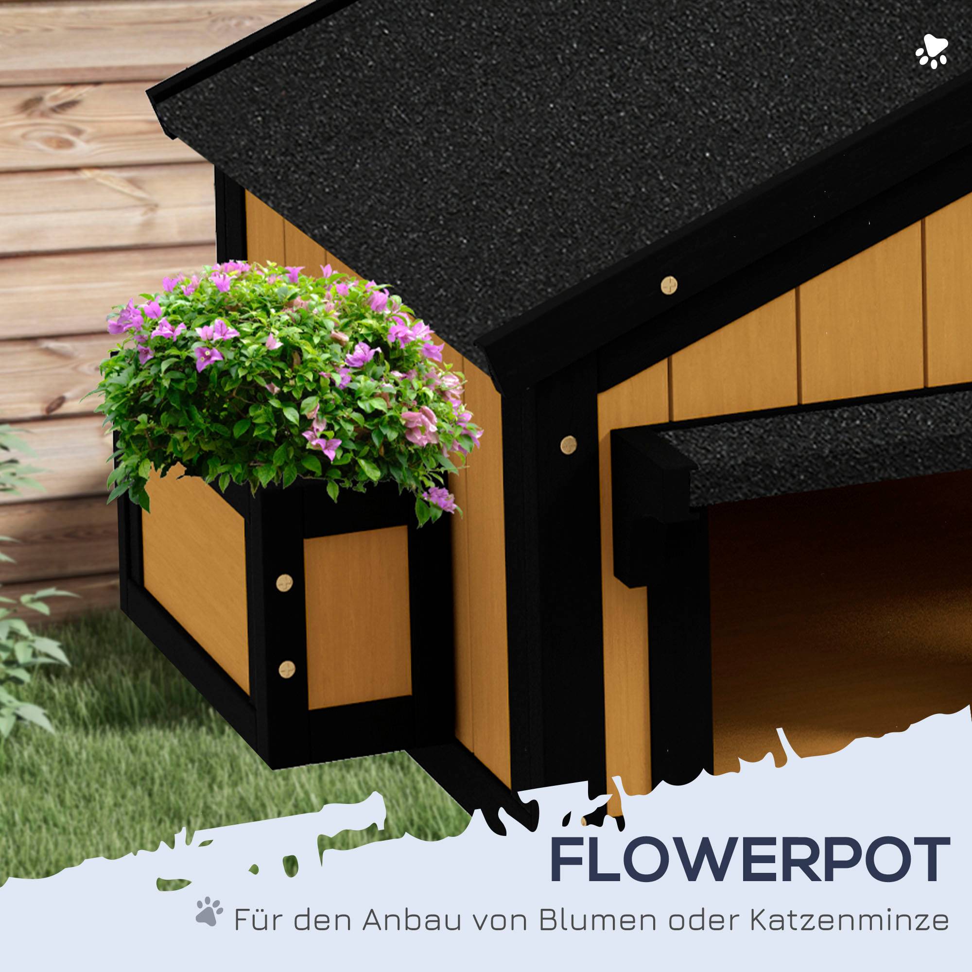 Maison chat niche avec jardinière 96x65x85,5 cm jaune+blanc+noir - Image 7