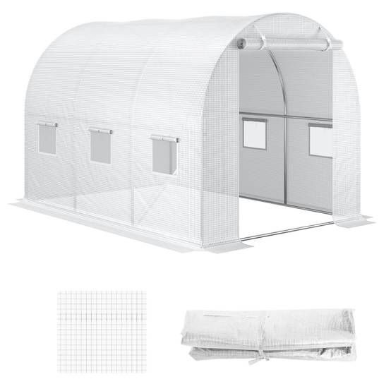 ComfortXL - Bâche de rechange serre tunnel polyéthylène blanc 300 x 200 x 200 cm 6 fenêtres porte zippée - ComfortXL Outdoor Living - Image 2