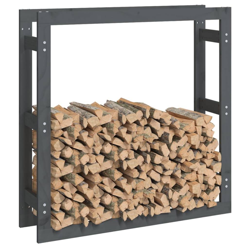 Range-bûches grande capacité Bois de Pin Massif pour Intérieur 100x25x100 cm Gris - ComfortXL Outdoor Living - Image 4