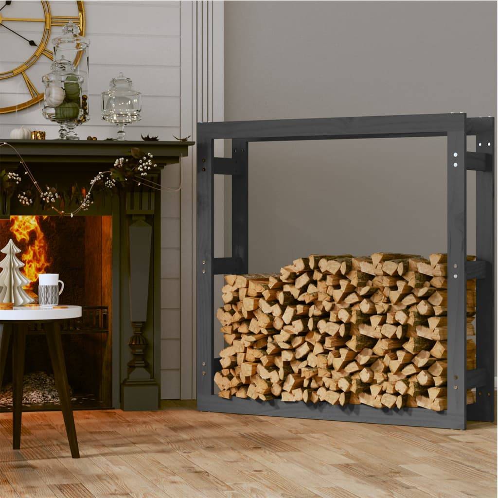 Range-bûches grande capacité Bois de Pin Massif pour Intérieur 100x25x100 cm Gris - ComfortXL Outdoor Living - Image 3
