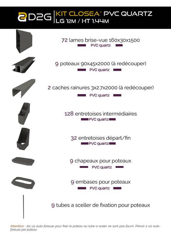 Closea - Kit cloture - Lame 16cm   - PVC Quartz - LG: 12m x H: 1m44 Closea - Imagen 4