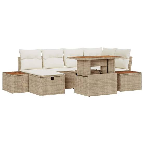 Salon de Jardin Polyrotin et Acacia Massif Modulable 7 Pièces 6 Places pour Extérieur Beige – ComfortXL Outdoor Living - Image 2