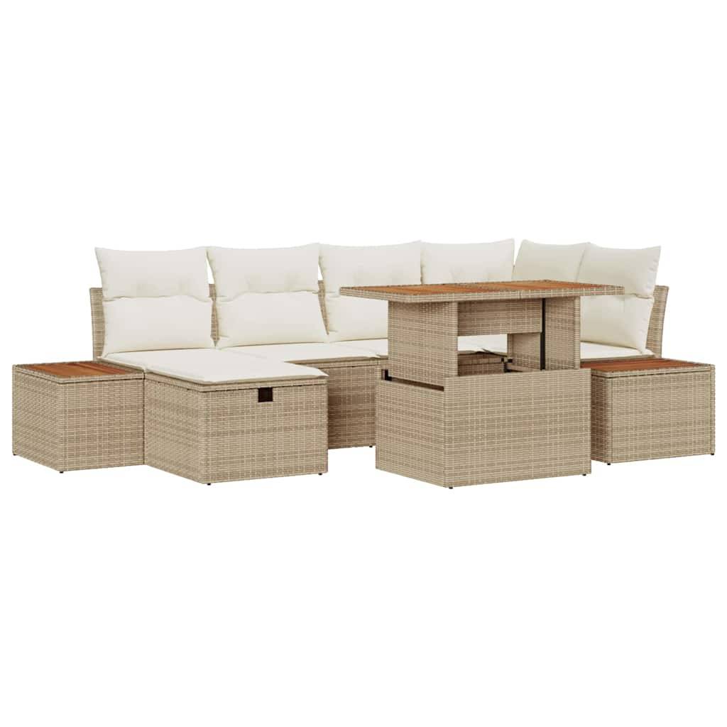 Salon de Jardin Polyrotin et Acacia Massif Modulable 7 Pièces 6 Places pour Extérieur Beige – ComfortXL Outdoor Living - Image 2