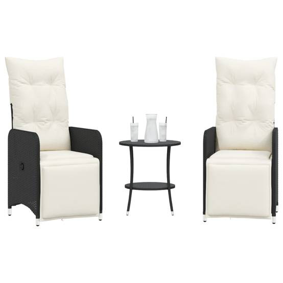 Chaises inclinables de jardin en résine tressée noires avec table 45 x 50 cm - PANGIVO - Image 1