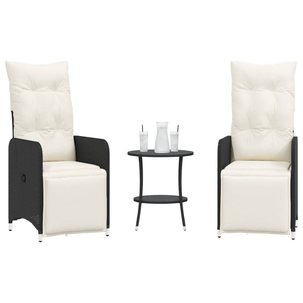 Chaises inclinables de jardin en résine tressée noires avec table 45 x 50 cm - PANGIVO - Image 1
