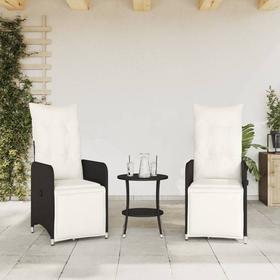 Chaises inclinables de jardin en résine tressée noires avec table 45 x 50 cm - PANGIVO - Image 3