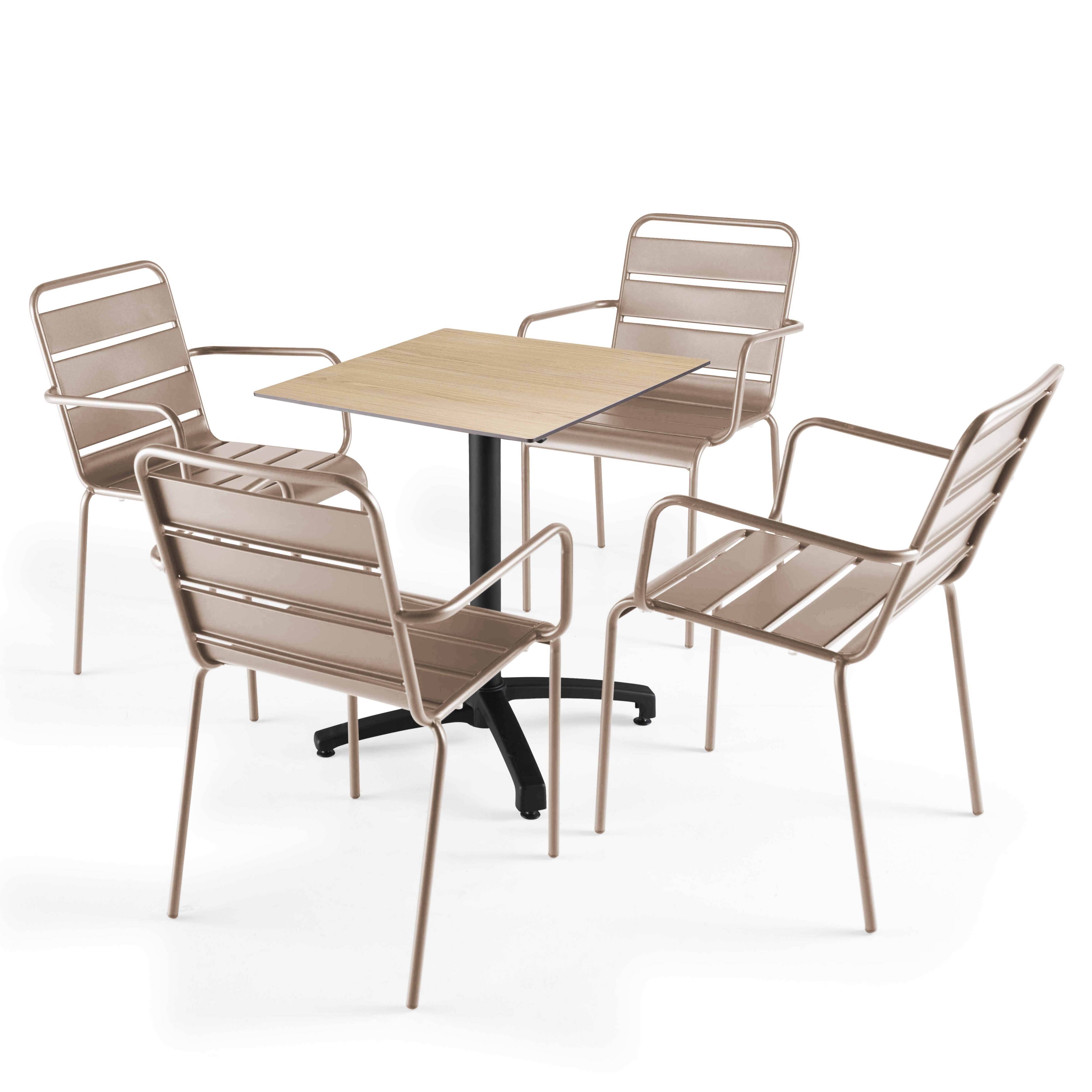 Oviala - Ensemble table terrasse stratifié chene naturel et 4 fauteuils taupe - Oviala - Imagen 1